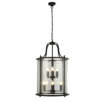 Lantern 8 Lights Clear Glass Ceiling Pendant Light In Black