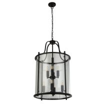 Lantern 8 Lights Clear Glass Ceiling Pendant Light In Black