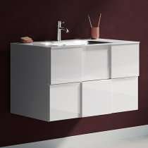 Aleta High Gloss 80cm Wall Vanity Unit And 2 Drawers In White