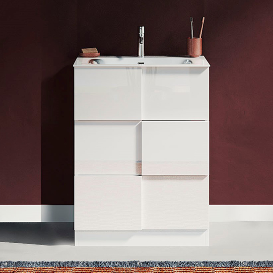 Aleta High Gloss 60cm Floor Vanity Unit And 3 Drawers In White