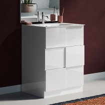 Aleta High Gloss 60cm Floor Vanity Unit And 3 Drawers In White