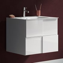 Aleta High Gloss 60cm Wall Vanity Unit And 2 Drawers In White