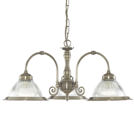 American 3 Lights Ceiling Pendant Light In Antique Brass