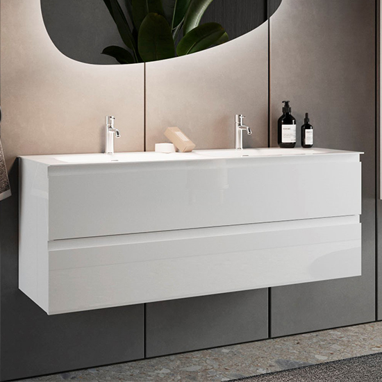 Nitro High Gloss 120cm Wall Vanity Unit With 2 Drawers In White