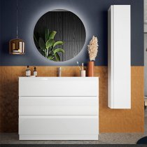 Nitro High Gloss 100cm Floor Vanity Unit With 3 Drawers In White