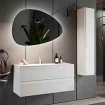 Nitro High Gloss 100cm Wall Vanity Unit With 2 Drawers In White