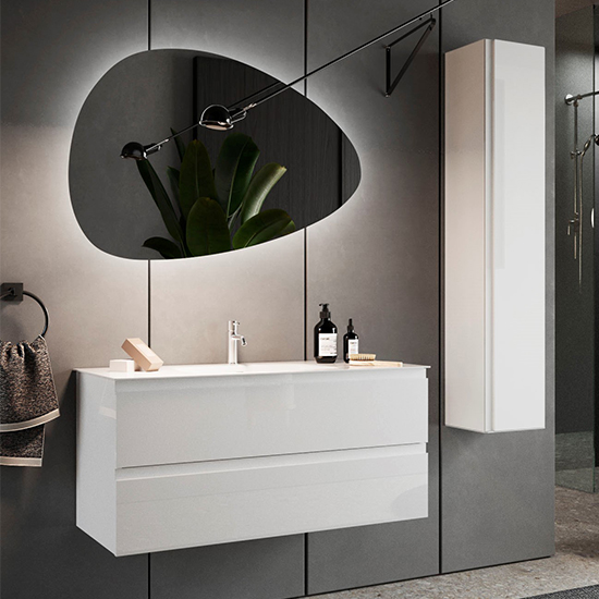 Nitro 100cm High Gloss Wall Bathroom Furniture Set In White