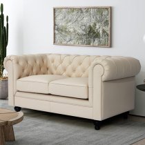 Hertford Chesterfield Faux Leather 2 Seater Sofa In Ivory