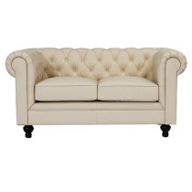 Hertford Chesterfield Faux Leather 2 Seater Sofa In Ivory