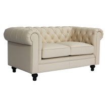 Hertford Chesterfield Faux Leather 2 Seater Sofa In Ivory