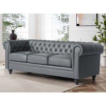 Hertford Chesterfield Faux Leather 3 Seater Sofa In Dark Grey