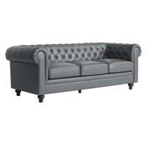 Hertford Chesterfield Faux Leather 3 Seater Sofa In Dark Grey