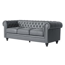 Hertford Chesterfield Faux Leather 3 Seater Sofa In Dark Grey