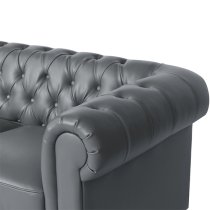 Hertford Chesterfield Faux Leather 3 Seater Sofa In Dark Grey