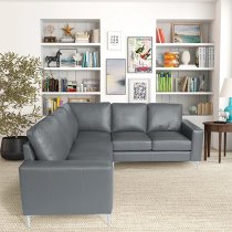 Baltic Faux Leather Corner Sofa In Dark Grey