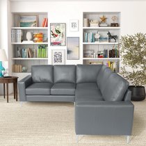 Baltic Faux Leather Corner Sofa In Dark Grey