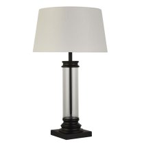 Pedestal Cream Fabric Shade Table Lamp In Black