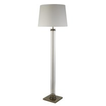 Pedestal White Fabric Shade Floor Lamp In Antique Brass