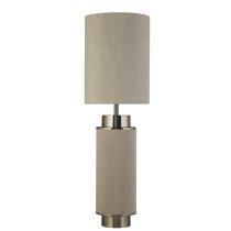 Flask Natural Shade Table Lamp In Natural And Satin Nickel