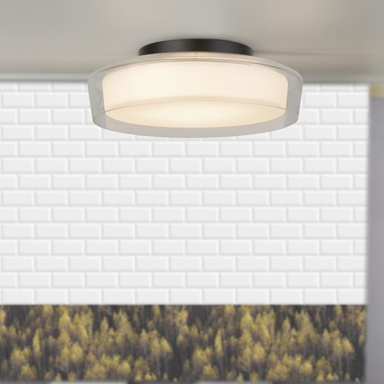 Puck Opal Flush Bathroom Ceiling Light In Black