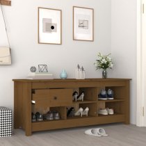 Carlsbad Pinewood Shoe Storage Bench In Honey Brown