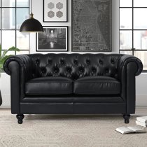 Hertford Faux Leather 3 + 2 Seater Sofa Set In Black