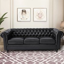 Hertford Faux Leather 3 + 2 Seater Sofa Set In Black