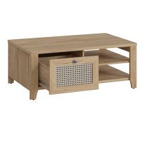 Cicero Coffee Table With 1 Drawer In Oak And Rattan Effect