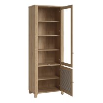 Cicero Display Cabinet With 2 Door In Oak And Rattan Effect