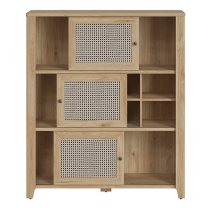 Cicero Highboard With 3 Sliding Door In Oak And Rattan Effect