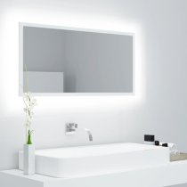 Palatka Wooden Bathroom Mirror In White With LED Lights