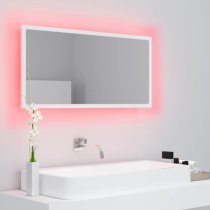 Palatka Wooden Bathroom Mirror In White With LED Lights