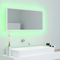 Palatka Wooden Bathroom Mirror In White With LED Lights