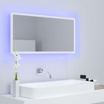 Palatka Wooden Bathroom Mirror In White With LED Lights