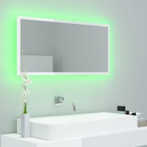 Palatka Gloss Bathroom Mirror In White With LED Lights