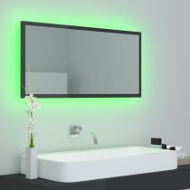 Palatka Gloss Bathroom Mirror In Grey With LED Lights