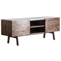 Barcela Wooden TV Stand With White Marble Top In Walnut