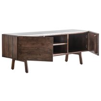 Barcela Wooden TV Stand With White Marble Top In Walnut