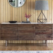 Barcela Wooden Sideboard With White Marble Top In Walnut