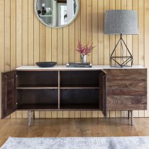 Barcela Wooden Sideboard With White Marble Top In Walnut