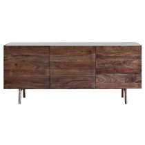 Barcela Wooden Sideboard With White Marble Top In Walnut