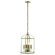 Lembeth 4 Lights Clear Glass Pendant Light In Antique Brass