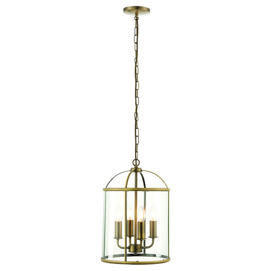 Lembeth 4 Lights Clear Glass Pendant Light In Antique Brass