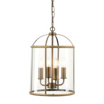 Lembeth 4 Lights Clear Glass Pendant Light In Antique Brass