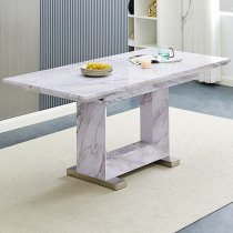 Lorence Extendable High Gloss Dining Table In Grey Marble Effect