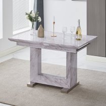 Lorence Extendable High Gloss Dining Table In Grey Marble Effect