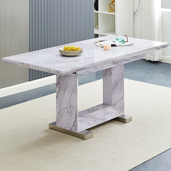 Lorence Extendable Wooden Dining Table In Grey Marble Effect