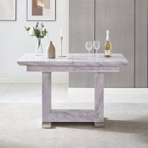 Lorence Extendable Wooden Dining Table In Grey Marble Effect