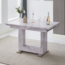 Lorence Extendable Wooden Dining Table In Grey Marble Effect