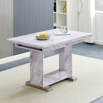 Lorence Extendable Wooden Dining Table In Grey Marble Effect